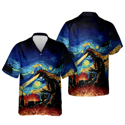Godzilla Starry Night Art Hawaiian Shirt Van Gogh Unique Graphic Shirt Gifts For-image