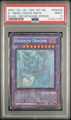 Elemental Hero Chaos Neos Rainbow Dragon Misprint Yugioh 2007 Ghost 1st PSA 9-image