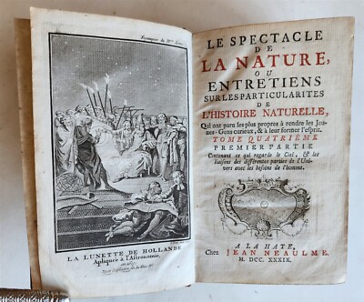 1739 SPECTACLE DE LA NATURE antique ILLUSTRATED w/ ASTRONOMY PLATES & MAPS-image