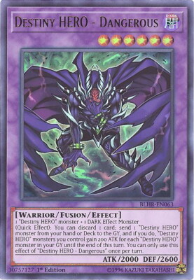 Yu-Gi-Oh Card - BLHR-EN063 - DESTINY HERO - DANGEROUS (ultra rare holo) NM/Mint-image