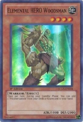 Yugioh - Elemental Hero Woodsman - 1st Super Rare NM - Free Holographic Card-image