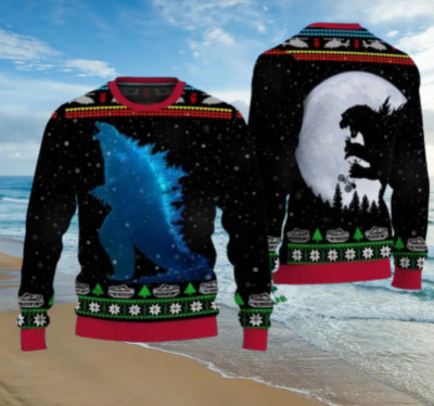 Godzilla Christmas Ugly Sweater, Christmas Tree From All Godzillas Sweater-image