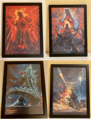 4SET Godzilla framed clear file poster Ohrai Noriyoshi art work Wall hanging-image