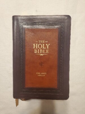 King James Version Study BibleBurgundy and Saddle Tan Faux Leather Large Print  -image