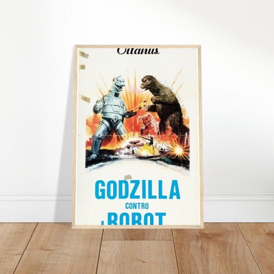 Vintage Godzilla vs Robot Battle Scene Framed Poster Movie Art-image