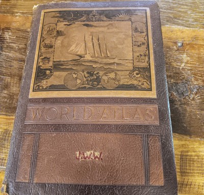 Rand Mcnally World Atlas 1943 War time atlas Leather Bound-image