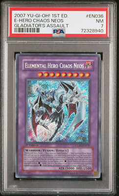 YUGIOH 1ST ED GLAS-EN036 ELEMENTAL HERO CHAOS NEOS SECRET PSA 7 NM #72328940-image