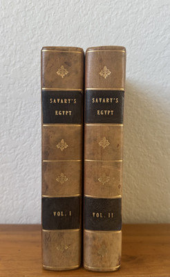 1787 ANCIENT EGYPT EGYPTIAN MAPS 2 VOLS RARE ANTIQUE LEATHER BOOKS SAVARYS EGYPT-image