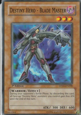 YUGIOH CARD  1 X  DESTINY HERO - BLADE MASTER DP05-EN008 1ST EDITION-image