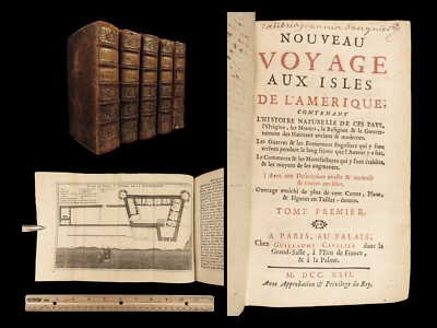 1722 Voyages in America 1ed Labat West Indies Illustrated MAPS Caribbean Cuba 5v-image