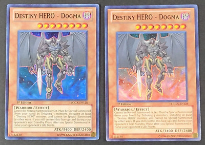 Yugioh TCG - 2x Destiny Hero Dogma - LCGX-EN128 - LP - 1st Ed - Super Rare, 2011-image