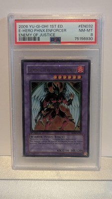 2006 YU - GI - OH! 1ST ED. E - HERO PHNX.ENFORCER ENEMY OF JUSTICE PSA 8-image