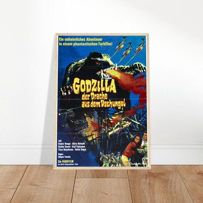 Vintage Godzilla Movie Framed Poster - Classic Monster Film Wall Art-image