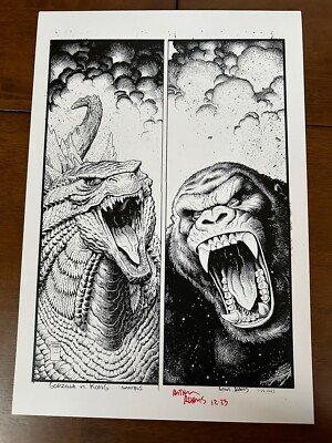 Godzilla Vs King Kong 2019 Signed Art Print 13X19 by Arthur Adams-image