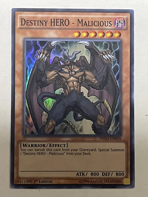 Yugioh! TCG Destiny HERO - Malicious DESO-EN010 NM Super Rare 1st Edition-image