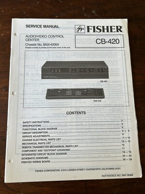 Fisher CB-420 Audio Video AV Control Center Service Manual OEM Vintage Diagrams-image