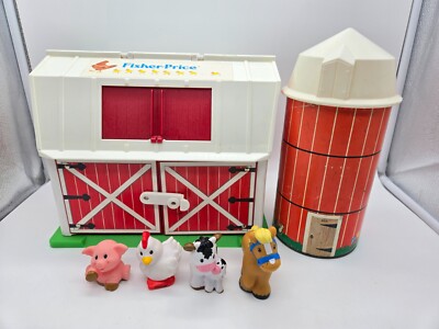 Vintage Fisher Price Little People Barn and Silo with Animals 1968 Cow Sound-image