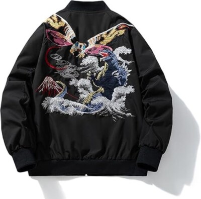 Rosesky Godzilla Sukajan Padding Souvenir jacket Black embroidery Size L Japan-image
