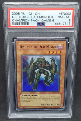 Yugioh PSA 8 NM-MT Destiny Hero - Fear Monger CP06-EN002 Super Rare 2008-image