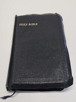 Vintage HOLY BIBLE Black Leather Bound KJV (7.5” X 5” ) Collins Helps Maps -image