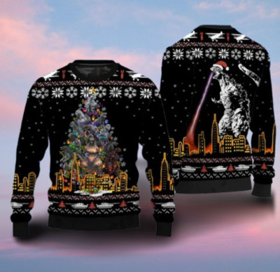 Godzilla Christmas Ugly Sweater,Xmas Tree From All Godzilla Sweater,2024 Sweater-image