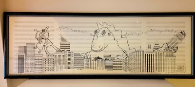 GODZILLA MEETS MADAMA BUTTERFLY vintage signed art print limited edition 144/250-image