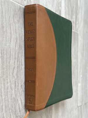✝️ The Wesley Study Bible NRSV Abingdon 2009 Green & Brown Faux Leather Flexible-image