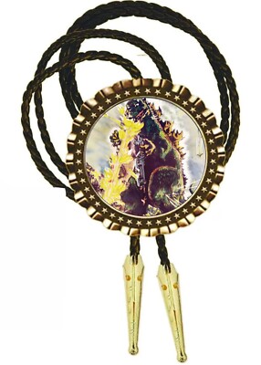 Godzilla Flame Thrower Vintage Photo art Bolo Tie Gift for Dad Neckties-image