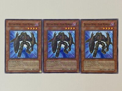 Yugioh - Destiny HERO - Fear Monger x 3 - 1st Edition LP - Plus Free Holo Card-image