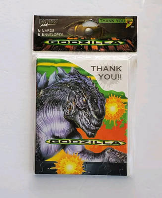 Godzilla Thank You Cards Paper Art Toho Co. 8 Pack Vtg 1998 Multicolor *READ*-image