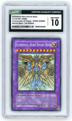 YuGiOh CGC 10 GEM MINT Elemental Hero Divine Neos CSOC-EN098 Secret Rare 1st Ed-image