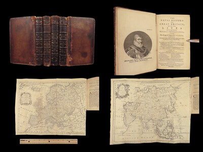 1758 Naval History Britain Barrow Voyages MAPS Walter Raleigh Francis Drake 4v-image