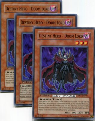 3 X YU-GI-OH DESTINY HERO - DOOM LORD 1ST ED COMMON N/MINT DP05-EN001-image