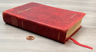 Cambridge 1975 Cameo KJV Holy Bible Red Antique French Morocco 74XRL Concordance-image