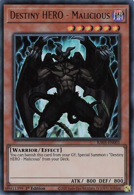 Yugioh RA03-EN001 Destiny Hero Malicious Ultra Rare 1st Edition NM/LP-image