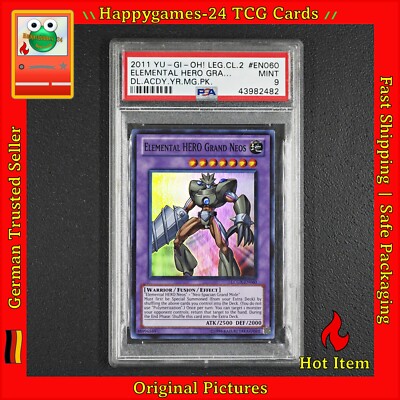 PSA 9- ELEMENTAL HERO GRA... LCGX-EN060 YU-GI-OH! LEG.CL.2 DL.ACDY.YR.MG /V65-image