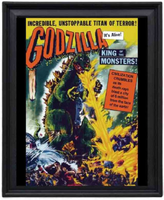 Vintage Godzilla Image 11x14 black picture frame v1-image