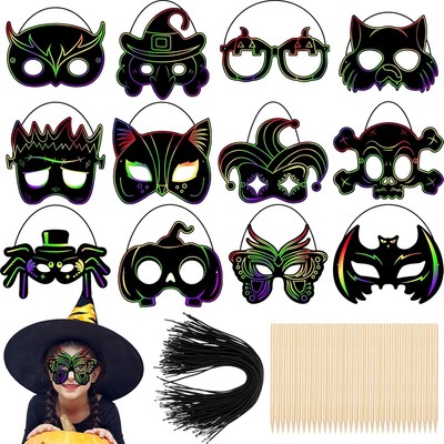 Qilery 120 Pcs Scratch Mask Rainbow Animal off Art Craft Kit... -image