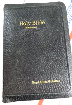 Vintage Antique 1924 Holman Illustrated Holy Bible Black Leather Red Gold Gild-image