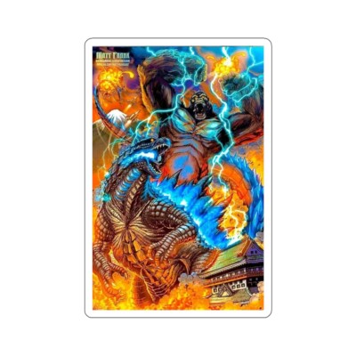 Godzilla Vs King Kong Fight Comic Book Style Illustration Kiss Cut Vinyl Sticker-image