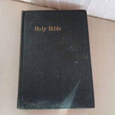 Vintage Holy Bible KJV American Bible Society Zipper Red Edges Maps Leather-image