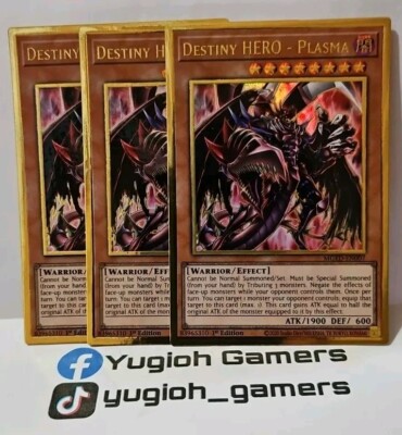 YUGIOH DESTINY HERO PLASMA X3  GOLD MGED-EN0107 1 ST EDITION LIGHT PLAYED -image