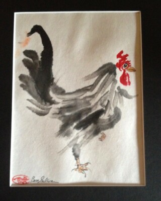 Godzilla the Rooster, chickens, art print from original by E. C. Sullivan -image