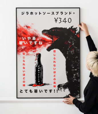 Godzilla Hot Sauce Japanese Promotional Advert Poster Print-image
