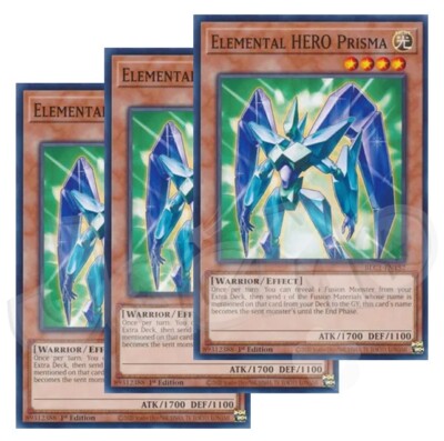 Yugioh - Elemental Hero Prisma x 3 - 1st Edition NM - Plus Free Holographic Card-image