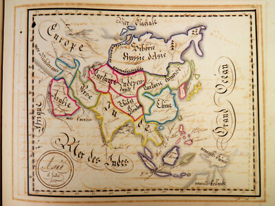 Atlas Manuscript 1830 Fillon Composed of 14 Colorful Geographic Maps Unique-image