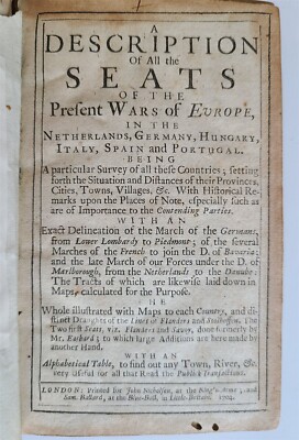 1704 DESCRIPTION OF ALL THE SEATS OF THE PRESENT WARS OF EUROPE antique w/ MAPS-image