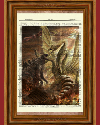 Godzilla vs King Ghidorah Vintage Dictionary Art Print Picture Gift-image