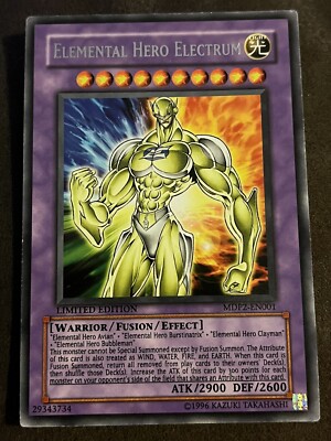 YUGIOH ELEMENTAL HERO ELECTRUM LIMITED EDITION RARE MDP2-EN001 Amazing Condition-image