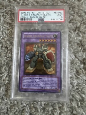 YuGiOh PSA 9 - Elemental Hero Rampart Blaster EEN-EN033 1st Edition Ultimate-image